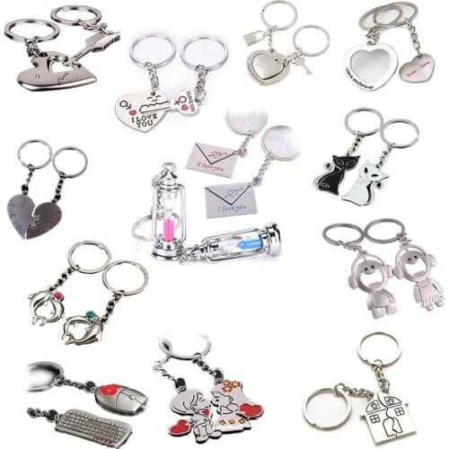 2Pcs/set Cute Cat Love Heart Keyring Couple Keychain Key Ring New Fashion Gift For Kids Friends gift