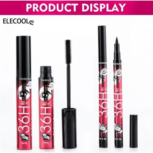 ELECOOL 2pcs/set Black Mascara Lengthening Black Eye Lashes Extension Curling Waterproof With Black Eyeliner Fashion Makeup