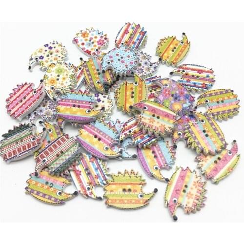 200PCS Colorful Mix Wooden Cartoon Printing Hedgehog Button Sewing Scrapbook Craft DIY Decorations Drop ship