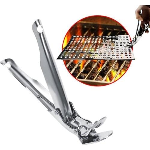 2021 Steel BBQ Grill Grate Lifter Gripper Anti-Hot Clip Pan Tools Kitchen Drop Plate Shipping Useful Clamp F7A4
