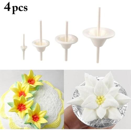 4pcs Piping Flower Nail Safety Rose Decor Lifter Fondant Cake Decorating Tray Cream Transfer Baking Pastry Tool Cake Stand