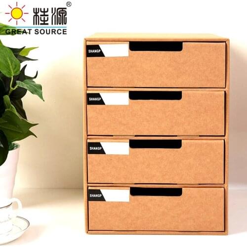 4 Layers Storage Composable Cabinet Office 4 Drawers Corrugate Foldable Home Storage Kraft Paper Environment Friendly(2PCS)