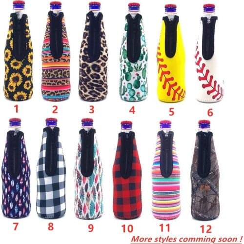 6pcs 330ML 12oz Beer Bottle Cooler Sleeve Design Neoprene Zipper Sleeve Stitched Insulated Beer Bottle Covers