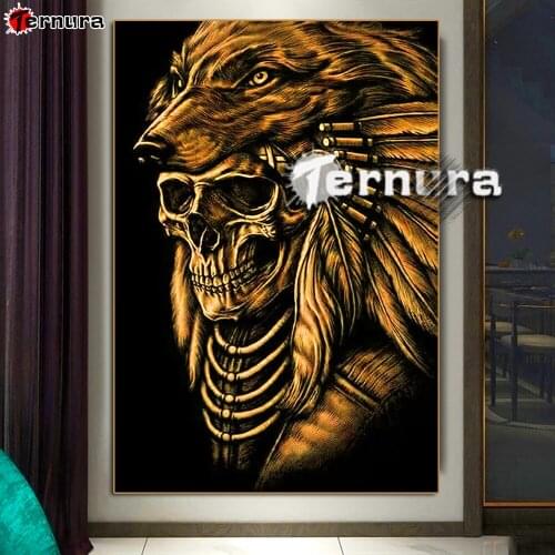 5D DIY diamond painting cross stitch Indian wolf decorated skull full mosaic diamond embroidery full square round drill handmade