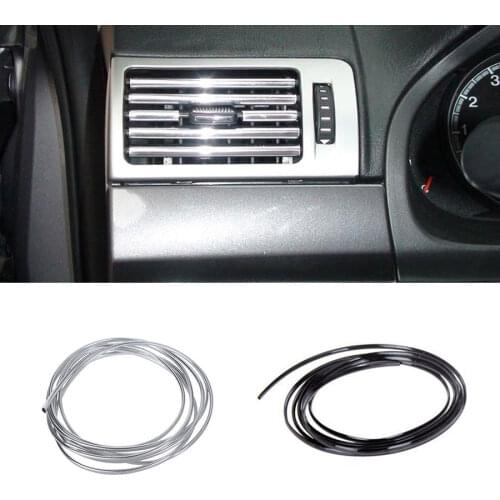Car-Styling Interior Strips Air Conditioner Outlet Vent Grille Chrome Trim Decoration Strip Brand Stickers Silver Black 1-3M