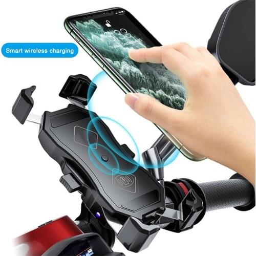360° Rotation Motorcycle Phone Holder 15W Wireless Smart Charger Waterproof QC3.0 USB Wire Charging 2-in-1 Navigation Bracket