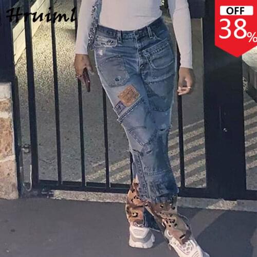 Jeans Woman Casual Loose Patchwork Fashion New Trousers Women Streetwear Pocket Button Placket with Zipper Mujer Pantalones