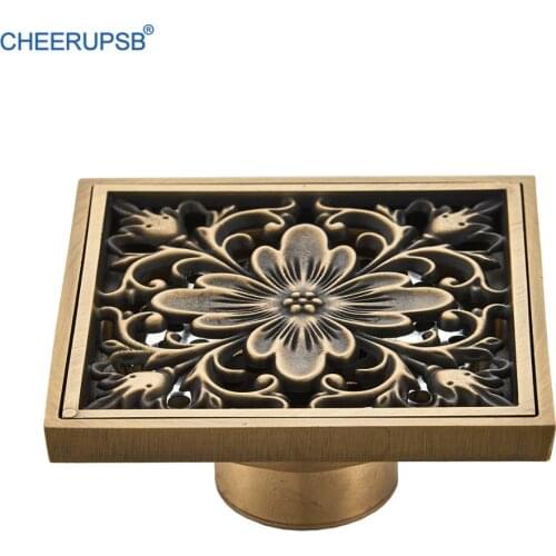 Euro Floor Drain Shower Waste Water Filter Square Antique Brass Floor Trap Hole Cover Bathroom Bug Stink Smell Proof Cap Drainer