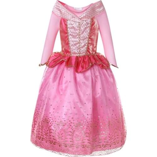 FINDPITAYA Girls Dresses Sleeping Beauty Costume Long Sleeve Auro Cosplay Party Dancing Tulle Dress Children Summer Clothing