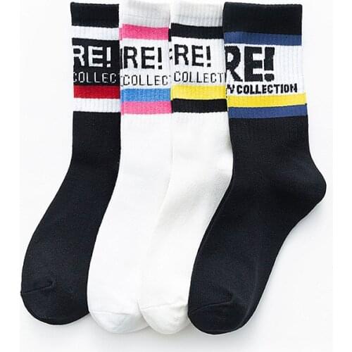 Cotton Trend Street Letter Pattern Middle Tube Socks Comfortable Cotton Ventilation Friction Proof Middle Tube Socks