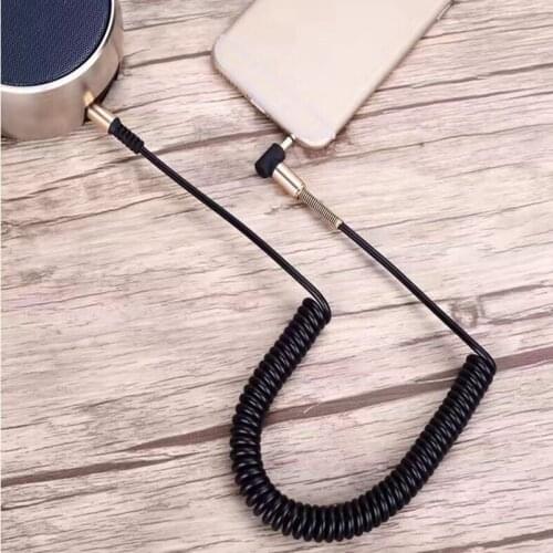 100pcs/lot 2M 3.5mm Male to Male Spring Aux Cable Audio Cable for iPhone 6 6s plus 5s MP3 / MP4 Headphone Speaker Cap