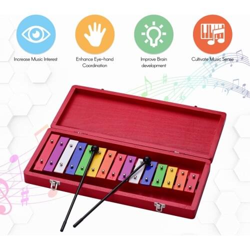 Muslady 15 Keys Glockenspiel Xylophone Colorful Early Educational Musical Percussion Instrument Case Mallets for Music Sense
