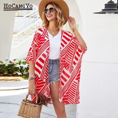 Summer Women Chiffon Blouses Kimono Cardigan Print Holiday Harajuku Shirt Top Women Thin Blouse Beachwear Cover Ups Blusas Mujer