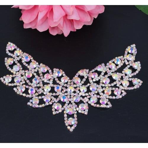 Silver AB Sweet Heart Collar Rhinestone Applique sew-on Bridal Sash Applique neckline shape adornment for wedding Dress addition