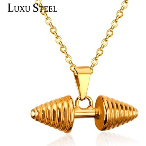 LUXUSTEEL Fashion Mens Necklace Stainless Steel Gold Color Fitness Pendant Necklace Statement Jewelry