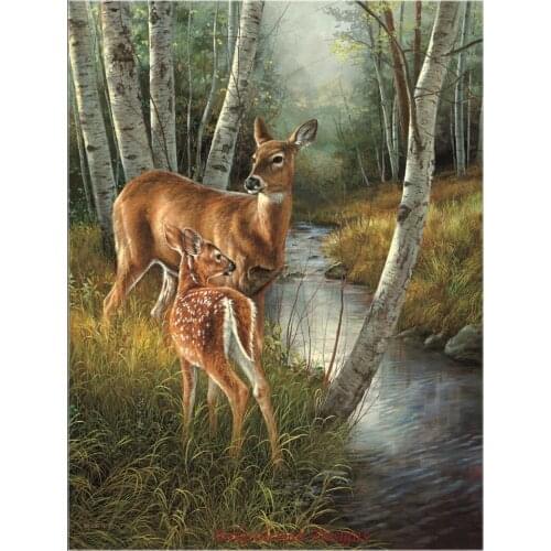 Birch Creek Deer - Counted Cross Stitch Kits - DIY Handmade Needlework For Embroidery 14 ct Cross Stitch Sets DMC Color