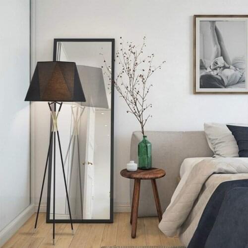 Nordic Black Fabric Lampshade Floor Lamp Light Fixture Metal Trigemin Stand Indoor Lighting H 162CM for Bedroom Living Room