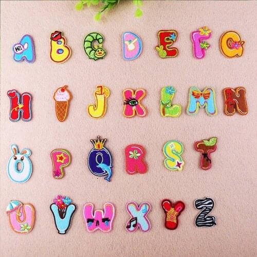A-Z 1PC colour cartoon English Alphabet Letter Mixed Embroidered Iron On Patch For Clothing Badge Paste For Clothes Bag Pant Sew