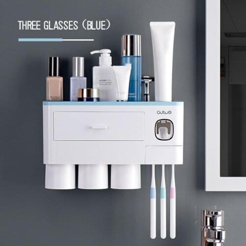 Wall Mount Magnetic Adsorption Inverted Toothbrush Holder Toothpaste Dispenser Makeup Storage Rack For Bathroom Accessories Set
