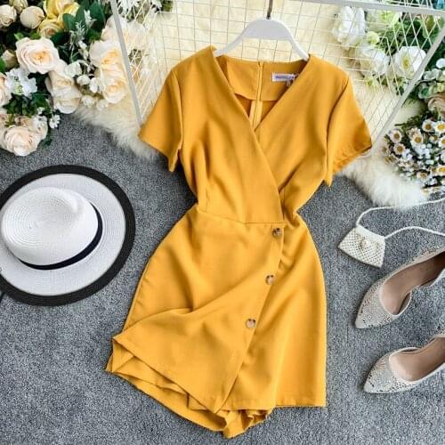 New Edition Cultivate Morality Short Sleeve Suit Collar Tall Waist Conjoined Shorts Show Thin Wide-legged Pants