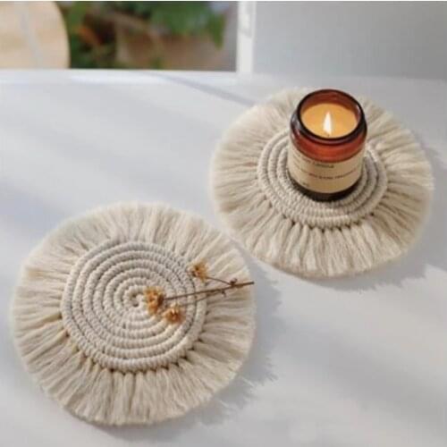 New Nordic Style Home Decoration Placemat Cotton Tassel Cushion Round Heart-shaped Non-slip Coaster Kitchen Supplies