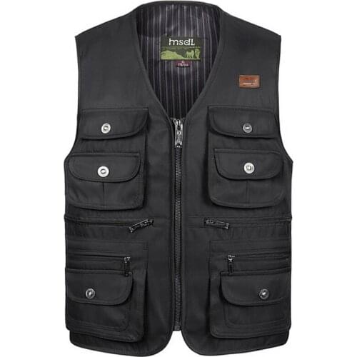 Spring autumn new men vest middle-aged elderly Many pockets Waistcoat Casual Loose solid Sleeveless Jacket Plus Size wholesale