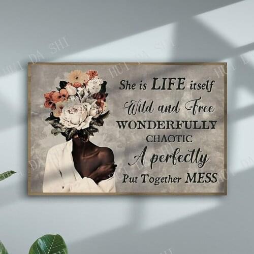 Black Woman Poster - She Is Life Itself Wild and Free, Vintage Black Girl Art, Afro Woman Wall Art, African American Print Decor