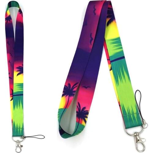 100Pcs Setting Sun Coconut Tree Neck Strap Lanyard For Keys ID Card Pass USB Badge Holder Mobile Phone Straps Lanyards Keycord