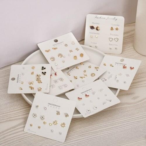 Popular Korean Earrings Set Small New Style Simple Free Fashionable Temperament Women Earrings Snowflakes Flowers Pearls