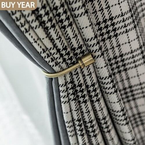 Checkered houndstooth black and gray stitching curtains finished custom curtains
