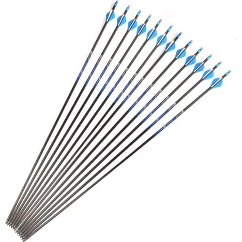 32 Inch Pure Carbon Arrow OD 7.6mm Spine 340 with Plastic Arrow feather for 60-70lbs Bow Hunting Shooting Archery