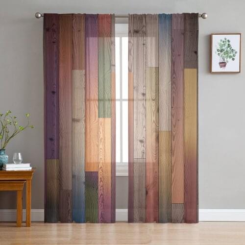 Tulle Curtains Vintage Wood Plank Color Boys And Girls Bedroom Sheer Hanging Curtain Living Room Kitchen Gauze Curtain