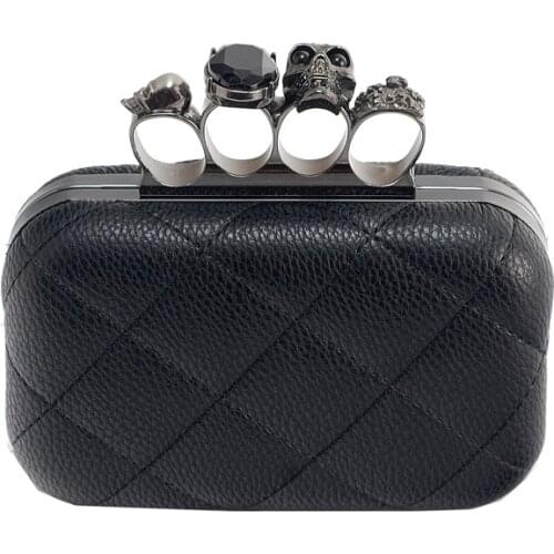 Evening Clutch Bags Women PU Flap Chains Ring Skull Finger Clasp Bag Hasp Solid Shoulder Bag Pures And Bags Crossbody MINI Bag