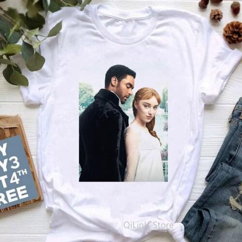 Vintage Bridgerton T Shirt WomenS Daphne And Simon Print Top Summer Top Female Clothes Tee Shirt Femme White Casual Streetwear