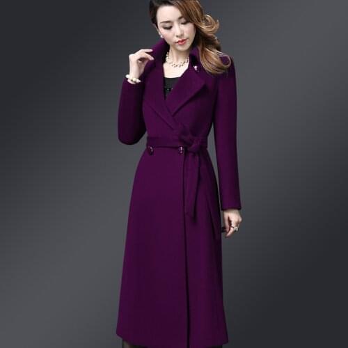 Casaco Feminino 2020 New Elegant Wool Long Coat Womens Winter Fashion Turn-down Collar Double-breasted Belted Woolen Coats