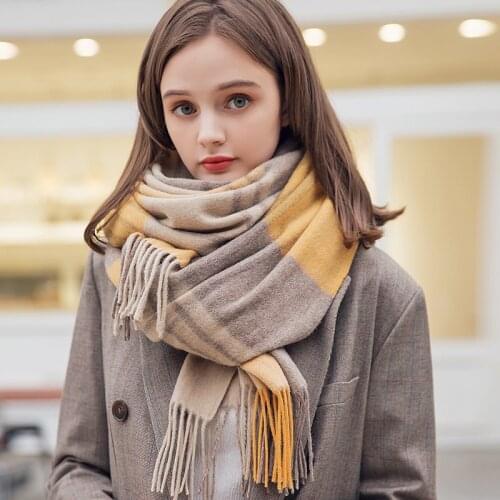 100% Wool Scarf Women Thicken Echarpe Femme Warm Shawls and Wraps Bufandas Pashmina Winter Plaid Cashmere Scarves Foulard Femme