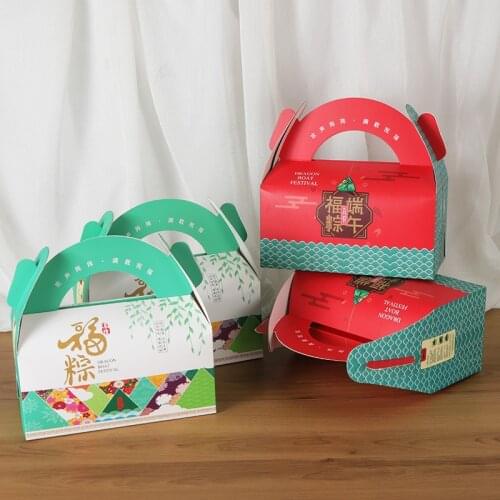 100Pcs/Lot 2 Styles Traditional Chinese Rice pudding the Dragon Boat Festival Paper Box Large Zongzi Packing Box With Handle