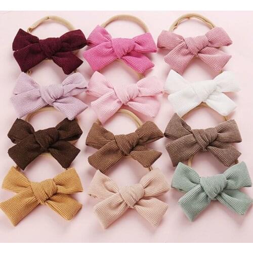Oversized Velvet bow headband Corduroy Bow Baby headband Nylon headband or clip, Handtied school girl hair bow
