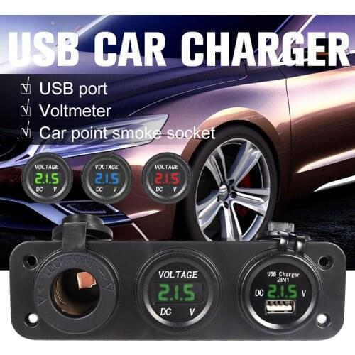 2in1 USB Charger Adapter Plug + Socket Spliter Port +Green Light LED Digital Voltmeter 12V 24V Car Motorcycle Bike ATV DC 8V-30V
