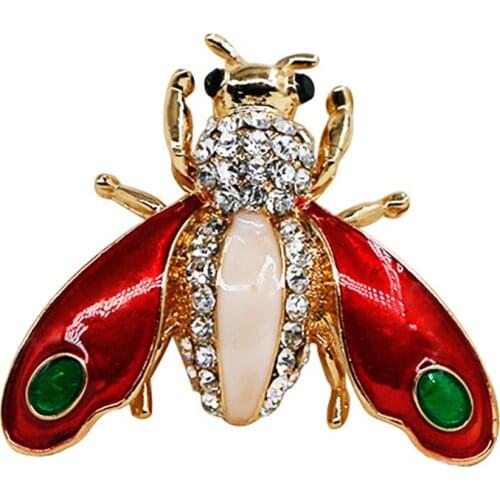 2021 Korean Fashion Jewelry New Trend Gold Plated Cute Enamel Pin Metal Crystal Rhinestone Insect Brooches For Women Girls