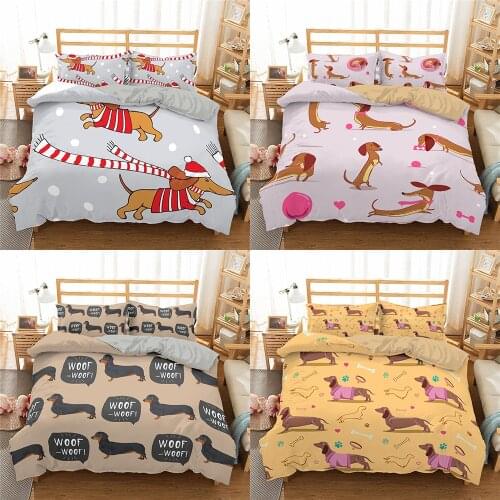 2021 Dachshund Sausage Bedding Set Cartoon Puppy Duvet Cover Cute Dog Print King Queen 3pcs Bed Set Home Textiles