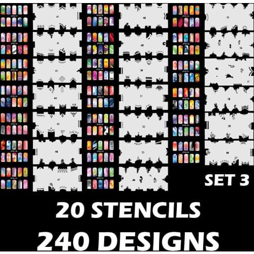 240 DESIGNS Airbrush Nail Art STENCIL Template Kit Paint stamp tool stamping plate image manicure plates Paint 20 Sheets /lot