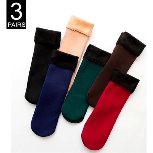 3 Pairs Winter Unisex Thicken Socks Thermal Wool Cashmere Snow Socks Solid Color Velvet Boots Floor Sleeping Sock