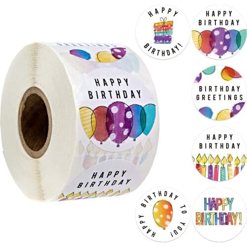 500pcs/roll Happy birthday stickers Handmad sticker Stationery Envelope Sealing label DIY Gift Packing Adhesive Sticker 1.5inch