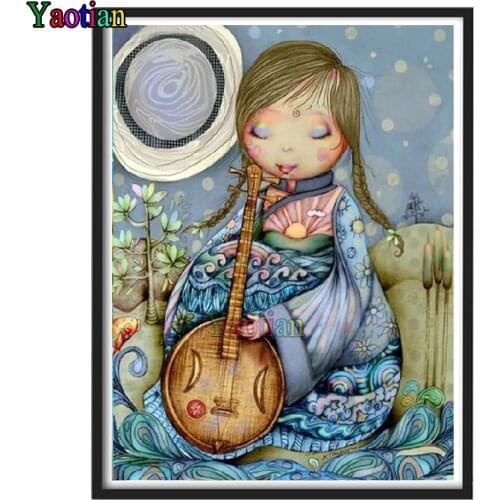 5D DIY Diamond Mosaic Cartoon guitar music girl Diamond Embroidery Diamond Painting Pictures Needlework decor Home gift