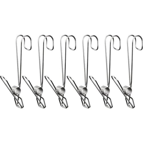 6PC Long Tail Steel Wire Clip Multi-purpose Clothespin With Hook Stainless Steel Clothes Drying Storage Sundries Hanging Clip
