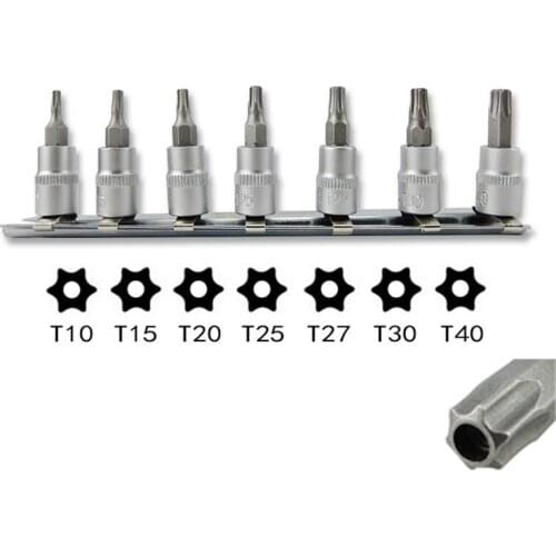 7Pcs Socket Wrench Torx Screwdriver Bit 1/4" Square Drive Adapter T10 T15 T20 T25 T27 T30 T40 Ratchet Wrench Tool