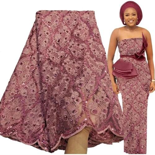 Bestway Dust Pink African Lace Fabric 2021 High Quality Sequin Embroidery French Net Wedding Gown Material 5 Yards Nigerian Lace