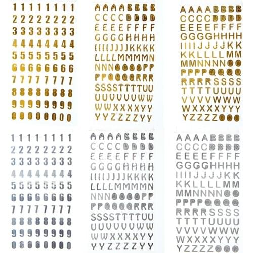 3 Sheet Bronzing Gold Silver Letter Number Decorative Stickers DIY Decals For Album Notebook Decoration Paper Craft Scrapbooking
