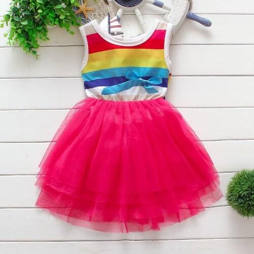 Princess Cute Pink Dresses Girl Baby Striped Patchwork Bow Sleeveless Kids Girl Summer Dresses
